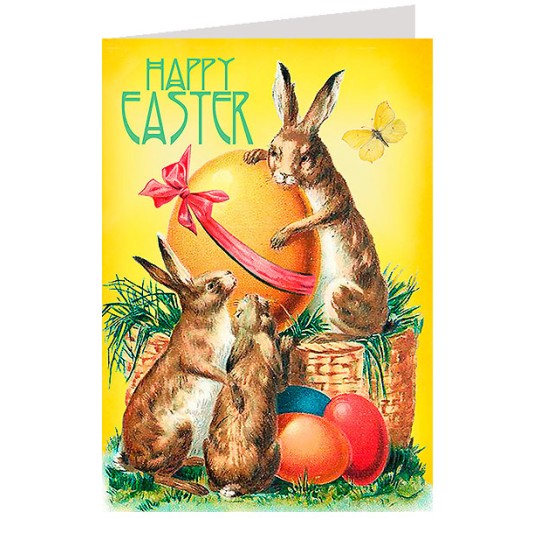 Brown Bunnies Egg Basket Easter Card ~ England